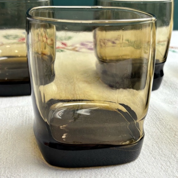 Set of 6 Libbey Carrington smoky brown whiskey square rocks glass / tumblers - Picture 3 of 8